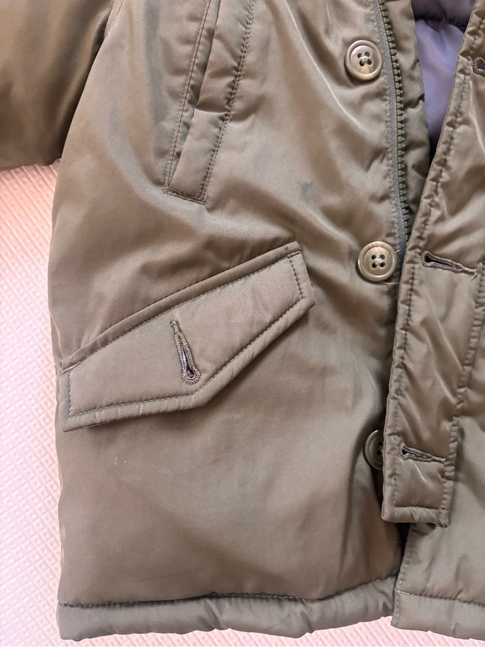 GAP Olive Green Toddler Puffer Jacket with Removable Faux Fur Hood Trim